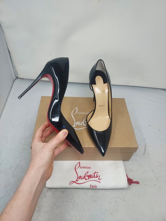 Christian Louboutin Shoes - Christian Louboutin Patent Black Iriza Leather Half-d'Orsay Pump Heel Shoe